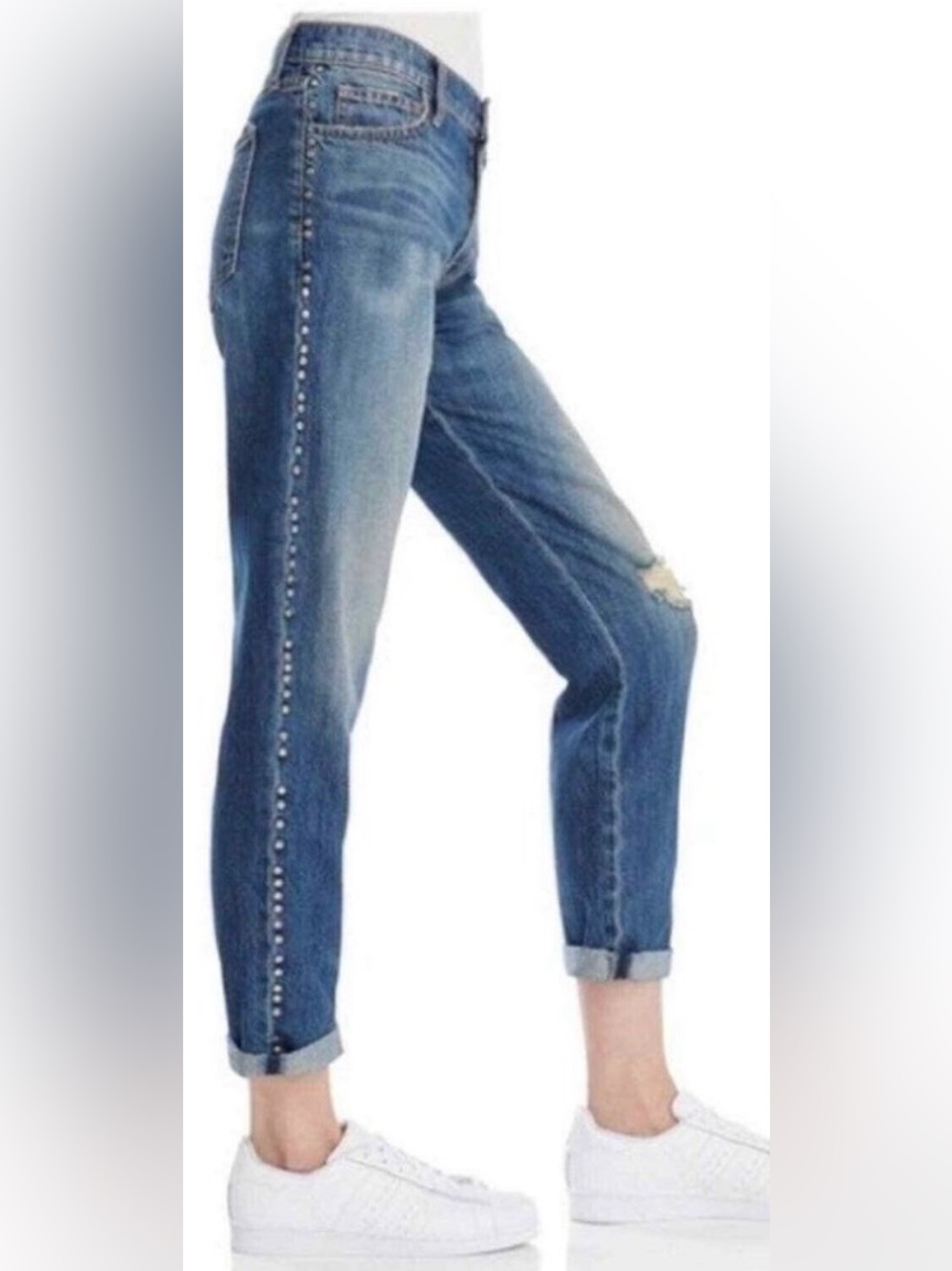 Current/Elliott The Fling Cropped Studded Side Jeans Size 26